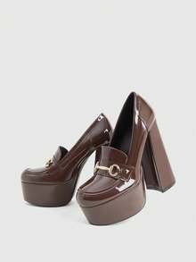 CUCCOO LuxiPop Giày đế xuồng mũi tròn ngoài trời dành cho nữ, trang trí cúc vàng, chất liệu PU, giày cao gót thời trang thoải mái, thích hợp mang hàng ngày và dự tiệc. - màu nâu - Xem 5