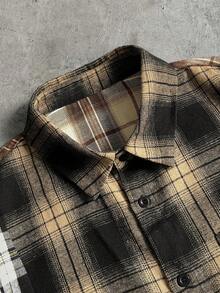 AXEPEAK 男士格子短袖单排扣休闲口袋衬衫 短袖格子衬衫 男士衬衫 街头服饰 街头风纽扣格子衬衫 男士格子短袖衬衫 混色格子衬衫 宽松衬衫 男士格子衬衫 短袖衬衫 - 彩色 - 查看 5