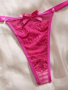 2pcs Set Magenta Lace Underwire Bra & Panty Set - Hot Pink - View 9