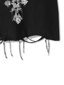 ROMWE MEN Conjunto de camiseta de manga corta con cuello redondo y pantalones con estampado minimalista para hombre - Negro - Ver 4