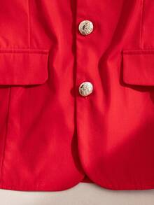 SHEIN Plus Size Women's Elegant French Style Red Sleeveless Blazer, Slim Fit Design With Gold Button Accents, Suitable For Work, Office Or Casual Occasions, Spring/Summer - Red - View 6