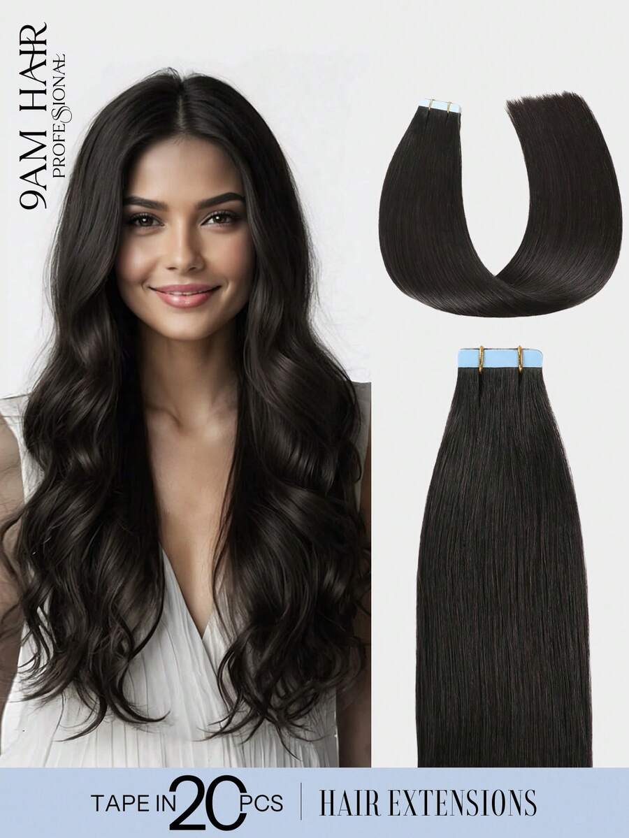 20Pcs 50Gram Tape In Hair Extensions Human Hair 18 Inch Remy Hair Extensions Color Natural Black Fashion Tape In Extensions, Tape In Human Hair Extensions Add Length For Wedding - SNatural - View 1