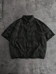 AXEPEAK Men's Casual Button-Down Short Sleeve Shirt, Street Fashion - Black - View 2