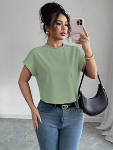 Elenzga 女士黑色圆领短袖T恤，饰有泡泡珍珠 - 薄荷綠 - 查看 5