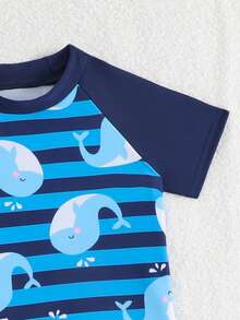 Baby/Toddler Boys' 2-Piece Swimsuit Set, Raglan Sleeve, Whale & Striped Print Swimwear - Multicolor - View 4
