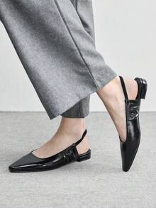 CUCCOO BIZCHIC 女士黑色露跟露趾凉鞋，百搭平底凉鞋，夏季鞋款 - 黑色 - 查看 5