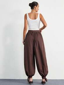 Aveloria Modichic Quần dài nữ phong cách Bohemian dáng rộng, chất liệu vải giả lanh họa tiết quả dứa, sang trọng và cao cấp. - Cà phê nâu - Xem 3