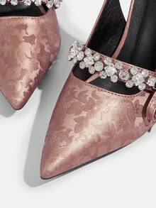 CUCCOO TILAWA Women's Elegant Bronze-Tone Printed PU With Faux Diamond Chain High Stiletto Pointed Toe Pumps (Shoe Vamp Pattern Random) - Bronze - View 5