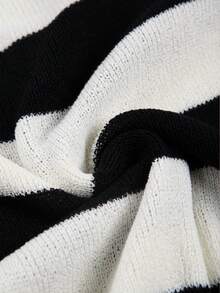 GlowEve Women's Casual Striped Cinched Waist Button-Up Cardigan Vest - Black and White - View 6