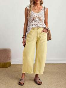 EMERY ROSE Quần jeans ống loe rách cỡ lớn - Màu vàng - Xem 5