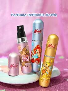 The Winx X SHEIN 5毫升/0.2盎司糖果色可重复灌装香水喷雾瓶，底部灌装，自压泵式，可爱甜美迷你便携化妆品瓶，带可视窗口，方便旅行和飞机携带，金色、粉色和蓝色 - 彩色 - 查看 1