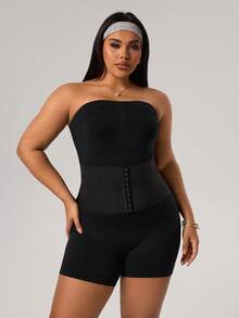 SHEIN Sports Bộ áo liền quần thể thao không đường may dành cho nữ cỡ lớn - màu đen - Xem 3