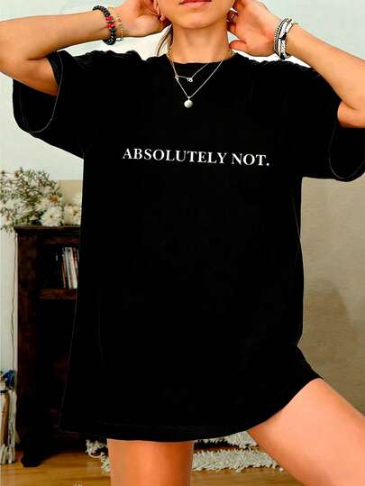 EMERY ROSE Women's Round Neck English Letter Print Casual Comfortable Fashionable T-Shirt