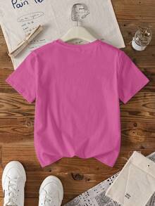 THE POWERPUFF GIRLS X SHEIN Tween Girl Blossom, Bubbles, Buttercup Pattern Round Neck Short Sleeve T-Shirt - White - View 2