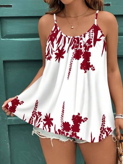 SHEIN Clasi Plus Size Women Casual Elegant Floral Print Camisole Suitable For Summer Vacation