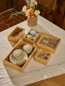 Cirelle 1 pezzo Organizer per cassetti in bambù, 5 dimensioni disponibili, organizer per cassetti da cucina regolabile per utensili, organizer in bambù per posate e argenteria, contenitori multiuso, divisori versatili, portaposate e contenitori per posate, stoviglie da cucina, bagno, trucco, ufficio, decorazioni autunnali, decorazioni per festività, decorazioni per la casa, decorazioni per la camera da letto, regalo natalizio - Giallo - Visualizzare 4