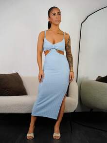 SAYEHFBABY 度假休闲性感格纹背心，纹理面料 - 淺藍色 - 查看 1