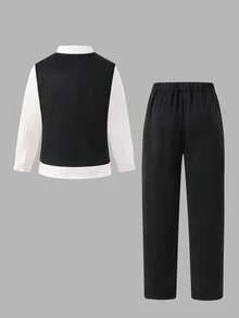Bộ vest đen 2 món dành cho bé trai tuổi teen, gồm áo vest không tay và quần tây, trang phục lịch sự và trang trọng cho tiệc sinh nhật, sự kiện buổi tối, đám cưới, lễ rửa tội, kỷ niệm, cũng như buổi biểu diễn piano/violin, lễ tốt nghiệp và các dịp trang trọng khác. - màu đen - Xem 2