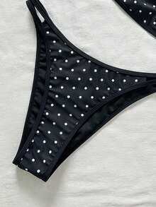 Swim Basics Bộ bikini 2 mảnh in họa tiết chấm bi nhiệt đới dành cho nữ, phong cách thường ngày cho kỳ nghỉ. - Đen và trắng - Xem 4