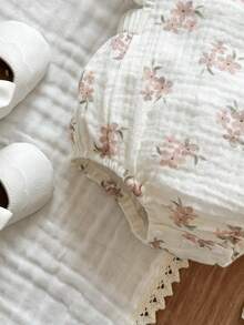 Vintaside Kids 新生儿无袖休闲碎花连体衣，适合夏季居家休闲或户外购物穿着 - 杏色 - 查看 4