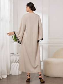 Al Najma Women's Retro Sequin Embroidery Tassel Sleeve V-Neck Maxi Arabic Robe - Multicolor - View 2