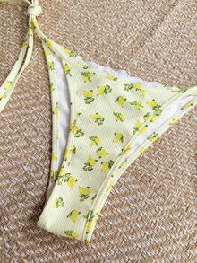 INAWLY Women's Lace Trim Halter Neck Bikini 2 Pieces Set, Fashionable Summer - Light Yellow - View 6