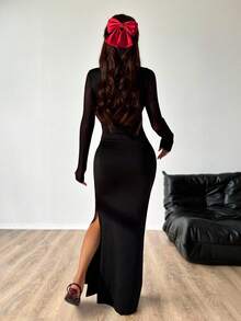 SHEIN EZwear 女士黑色针织紧身连衣裙 - 黑色 - 查看 2