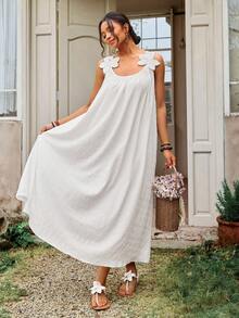 Freevana Plus Size Elegant Floral 3D Print Sleeveless Dress, Summer - White - View 1