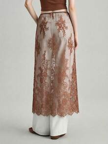 Ontre 2026春夏女士系带半身裙，都市通勤商务休闲OL装，优雅教师装，适合情人节夏季穿着 - 棕色 - 查看 5