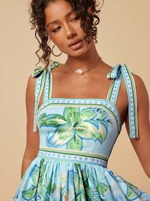 Travachic Women's Romantic Floral Print Tie-Up Vacation Dress - Green - View 7