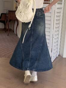 DAZY Teen Girl Pocket Casual Everyday Wear Denim Mermaid Skirt