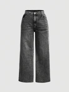SHEIN MOD 大码 Y2K 宽松牛仔裤，街头风性感蓝色牛仔阔腿裤，阔腿裤，返校季，教师裤，秋季，女士牛仔裤，灰色牛仔裤，直筒牛仔裤，宽松牛仔裤，休闲女装，阔腿裤 - 淺色水洗藍 - 查看 1