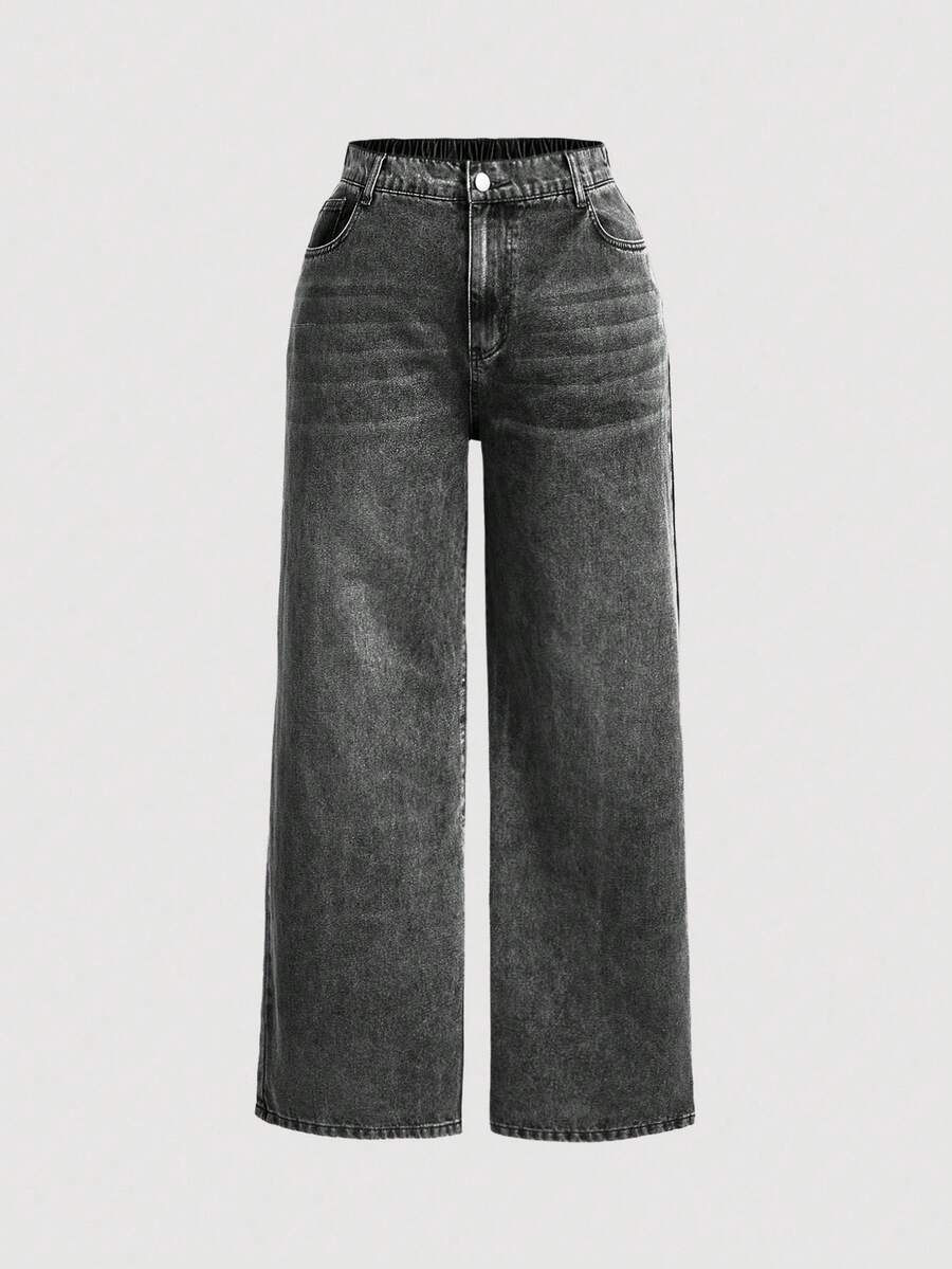 SHEIN MOD 大码 Y2K 宽松牛仔裤,街头风性感蓝色牛仔阔腿裤,阔腿裤,返校季,教师裤,秋季,女士牛仔裤,灰色牛仔裤,直筒牛仔裤,宽松牛仔裤,休闲女装,阔腿裤 - 淺色水洗藍 - 查看 1