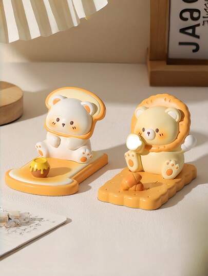 Zazumi 1 Giá đỡ điện thoại hình gấu bánh mì dễ thương, sáng tạo, dành cho người lười biếng, thích xem phim liên tục, trang trí bàn làm việc, tượng nhỏ dễ thương, quà tặng hoàn hảo cho bạn thân, chị gái, sinh nhật, Giáng sinh.