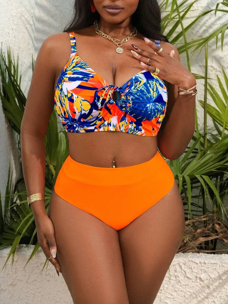 Slaydiva Bộ bikini 2 mảnh in họa tiết nhiệt đới dành cho nữ cỡ lớn, đồ bơi đi biển thường ngày. - Nhiều màu - Xem 3