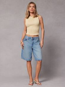 Hauture Áo voan không tay màu vàng bơ gợi cảm, hở lưng, xếp ly, đơn giản, thanh lịch dành cho nữ. - Vàng nhạt - Xem 4