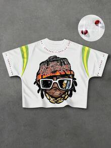 PAVTROS 男士街头时尚水钻印花短袖T恤 - 彩色 - 查看 3