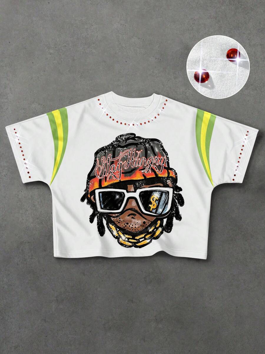 PAVTROS Men's Street Fashion Rhinestone Print Short Sleeve T-Shirt - Multicolor - View 1