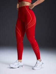 Powerista 女士休闲高腰塑身打底裤 - 紅色 - 查看 4