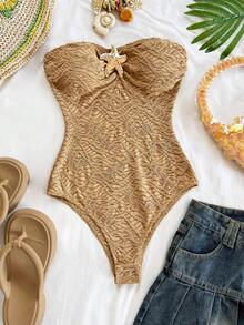 Soleia Bộ áo liền quần ôm sát họa tiết sao biển dành cho nữ, thích hợp cho kỳ nghỉ biển, hẹn hò, tiệc trà chiều, lễ hội âm nhạc, phong cách Boho. - màu nâu - Xem 5