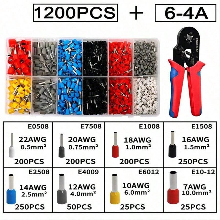 1PC Set Electrical Wire Terminal Crimping Tool Kit, Includes Insulated Connectors, Manual Crimping Pliers, Wire Cutter Stripper, Electrician Multi-Tool, Red And Blue Handles, Tools For Men - Red - View 1