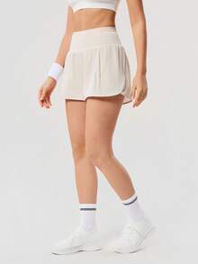 OutZeal Quần short chạy bộ nữ, quần short thể thao tập gym, tập luyện mùa hè, có chức năng kiểm soát vòng bụng, thiết kế 2 trong 1 tích hợp quần short bên trong, quần thể thao nữ năng động. - Màu be - Xem 8