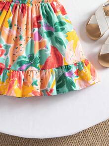 SHEIN Baby Girl Vacation Casual Cute Floral Pattern Ruffle Hem Dress Baby Girl Multicolor Princess Dress Multicolor Floral Print Dress Baby Girl Sleeveless Floral Print Casual Dress Baby Vacation Dress - Multicolor - View 8