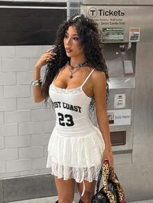 StreetHx Đầm hai dây ren xếp nếp viền ren, gợi cảm và thời trang dành cho nữ, thích hợp cho mùa hè. - trắng - Xem 4