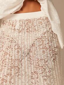 COSMINA Women's Elastic Waist Floral Lace Ruffle Fashionable Sexy Skirt, Elegant Ladies Skirt, Lace Pleated Skirt, White Skirt, Sexy Sheer Skirt, Summer Vacation Lace Skirt, Beach Skirt - White - View 4