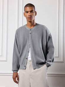 SUMWON Men's Regular Fit Crew Neck Cardigan With Button Front Placket Ribbed Knit Sweater Long Sleeve Fall Winter Casual Knitwear - Grey - View 7