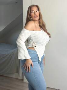 MelDlgn Solid Color Flare Sleeve Slim Fit T-Shirt - Apricot - View 3