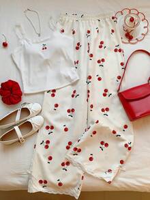 Comfortcana 两件套女士休闲蕾丝边吊带背心和蓝白条纹裤，返校季 - 彩色 - 查看 6