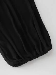 SHEIN Franclia 女士黑色碎花哈伦裤，宽松休闲灯笼裤，春夏款 - 黑色 - 查看 3