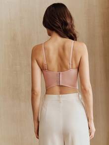 Anewsta Elegant French Lace Rhinestone Embellished Bodycon Backless Camisole Top - Pink - View 2
